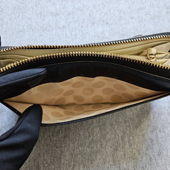Kate Spade Zip Around Leather Wallet Organize Black White Bow Gold Accents - Picture 9 of 16